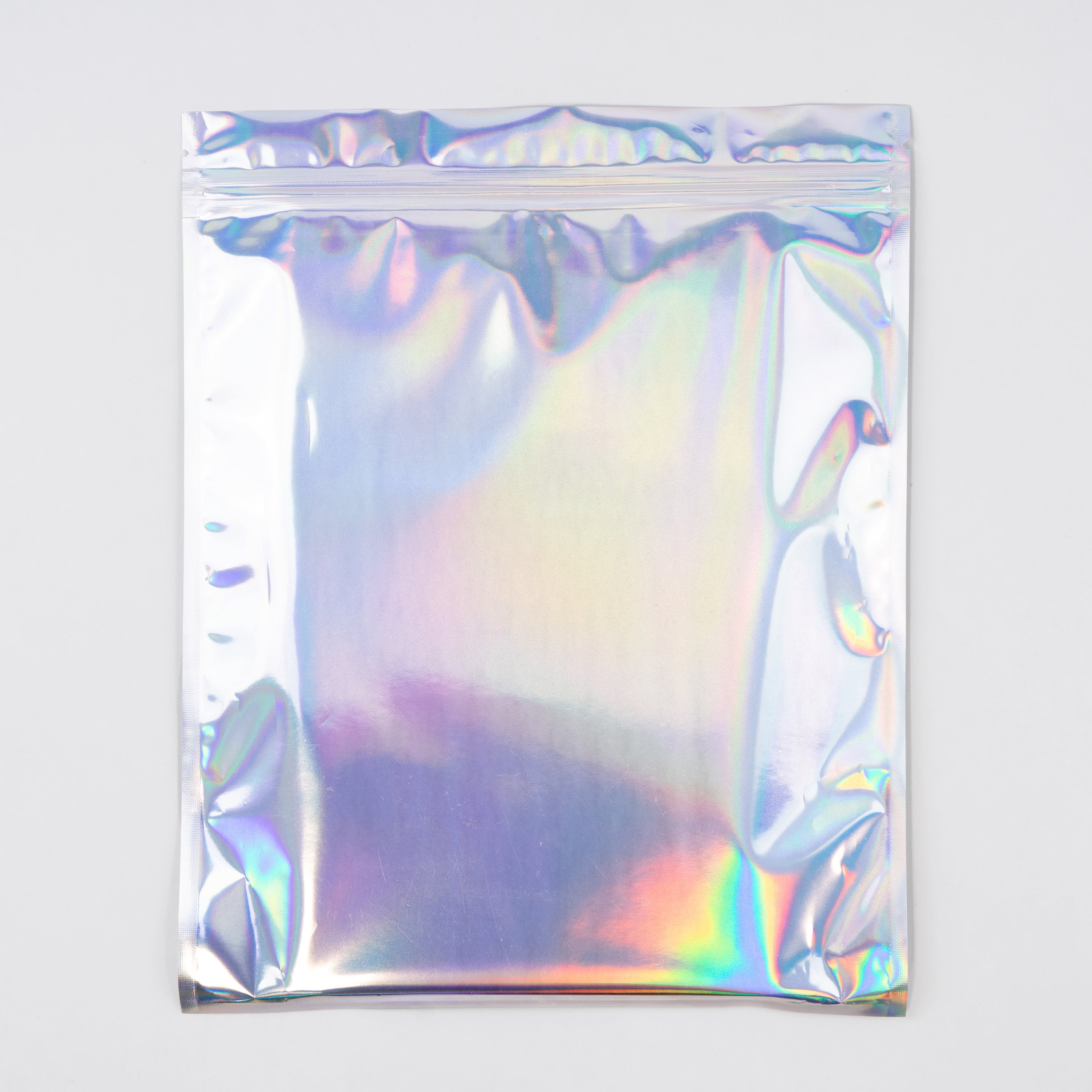 Back of a holographic zip bag